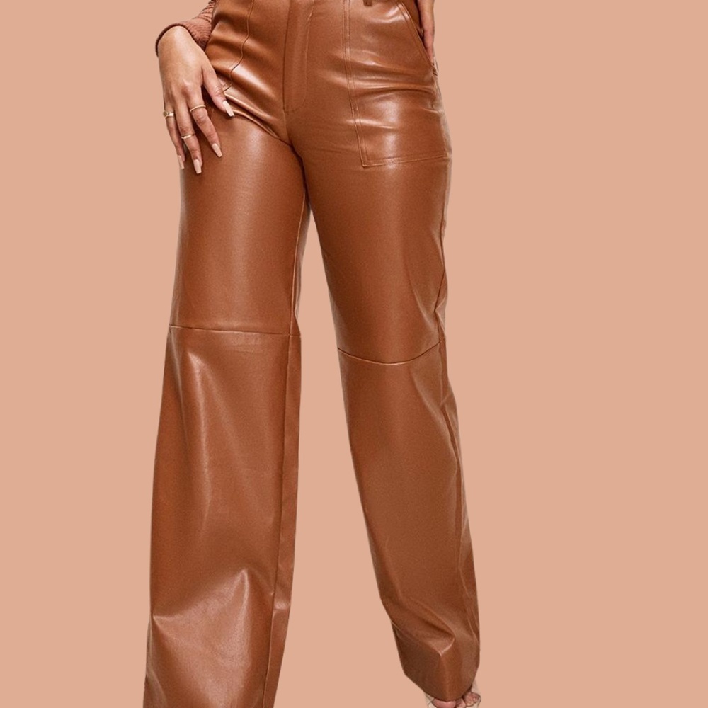 NWT Faux Leather Stitch Detail Wide Leg Pants